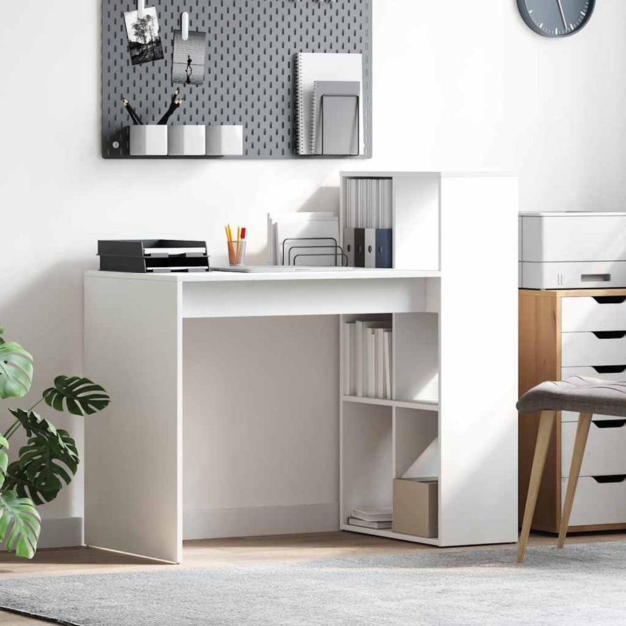 Bureau met plank Wit 108 x 55 x 103.5 cm Bewerkt hout