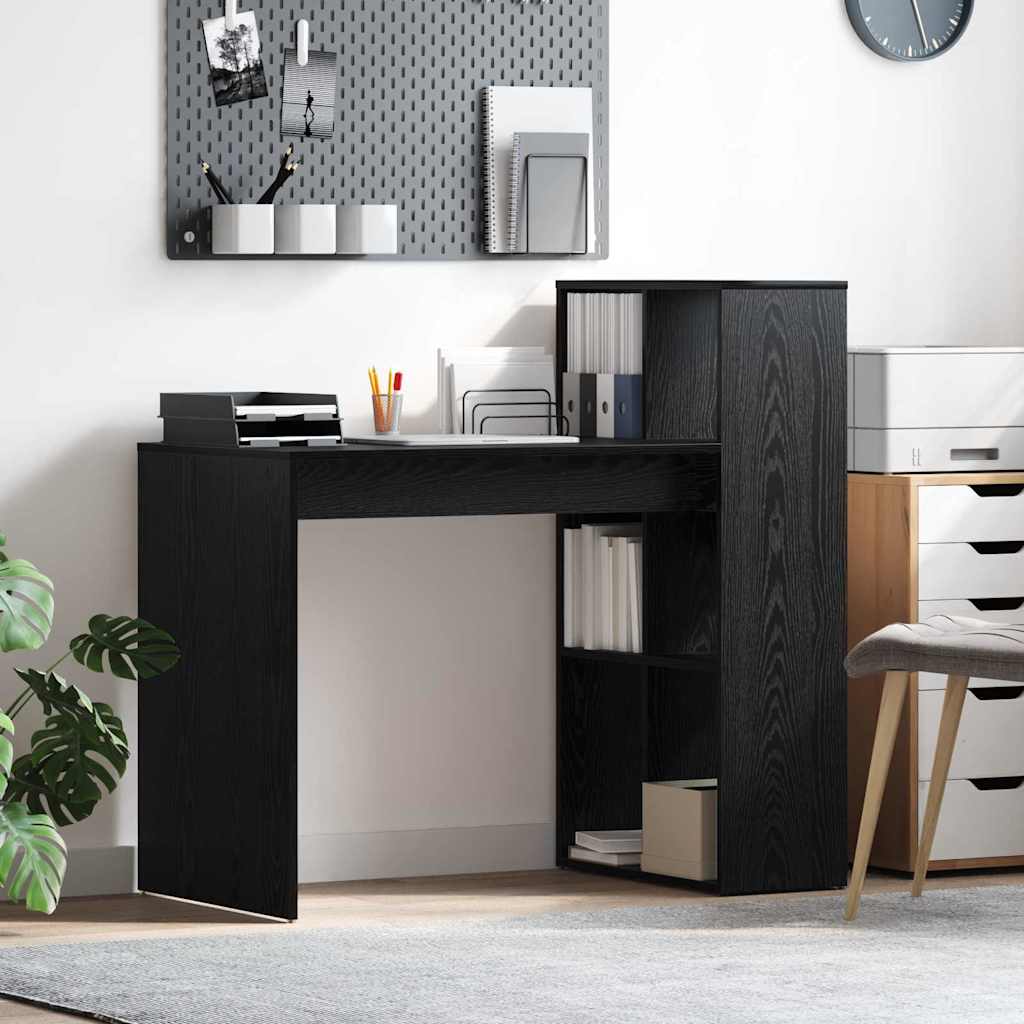 Bureau met plank Zwart Eiken 108 x 55 x 103.5 cm Bewerkt hout
