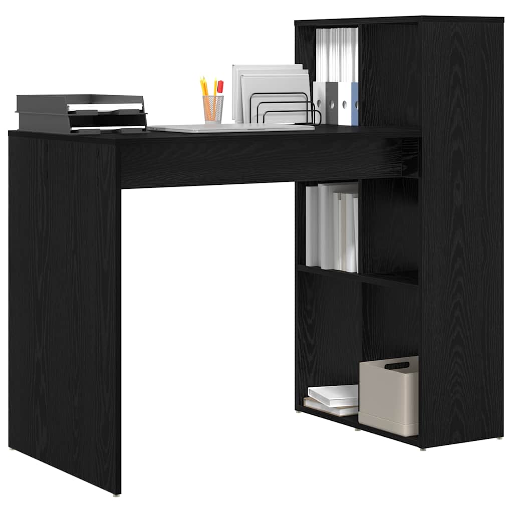 Bureau met plank Zwart Eiken 108 x 55 x 103.5 cm Bewerkt hout
