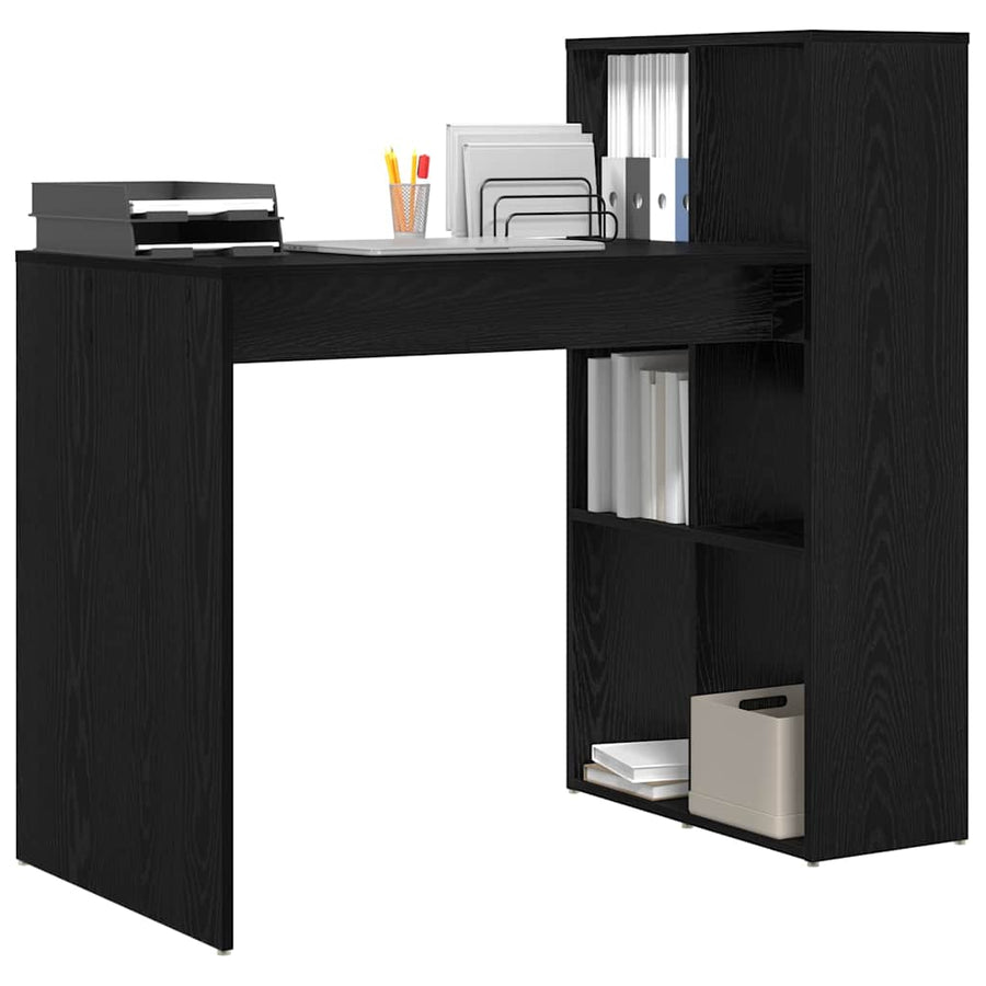 Bureau met plank Zwart Eiken 108 x 55 x 103.5 cm Bewerkt hout