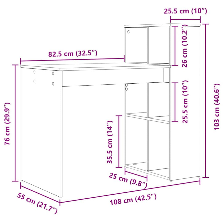Bureau met plank Beton Grijs 108 x 55 x 103.5 cm Bewerkt hout