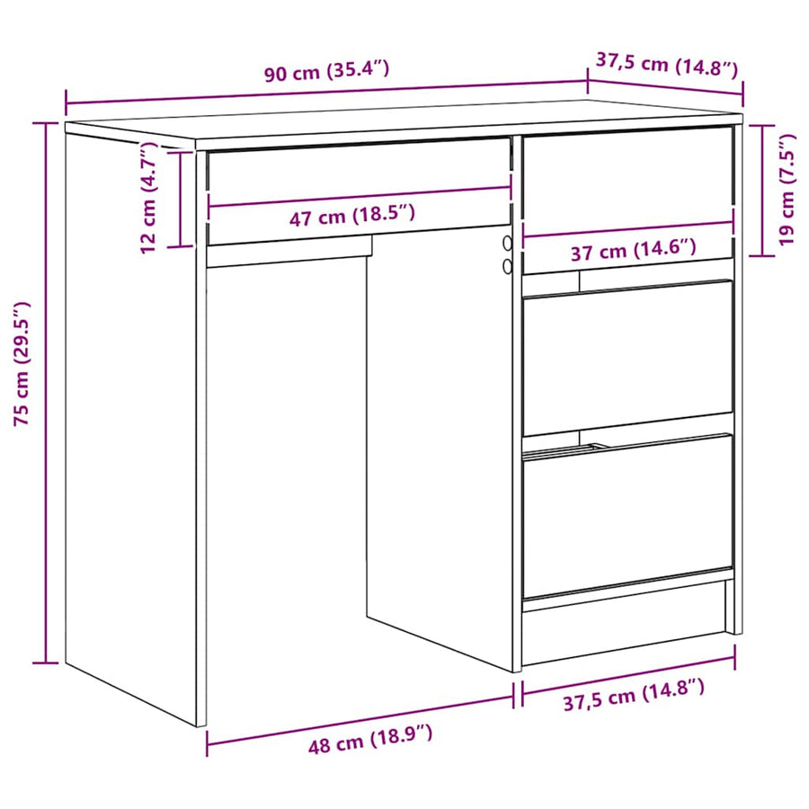 Bureau met lade Oud Hout 90 x 37,5 x 75 cm Bewerkt hout