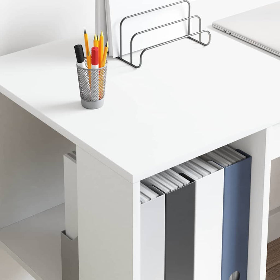 Bureau met plank met opslag Wit 130 x 50.5 x 75 cm Bewerkt hout