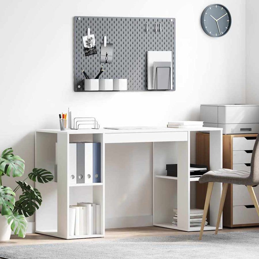 Bureau met plank met opslag Wit 130 x 50.5 x 75 cm Bewerkt hout