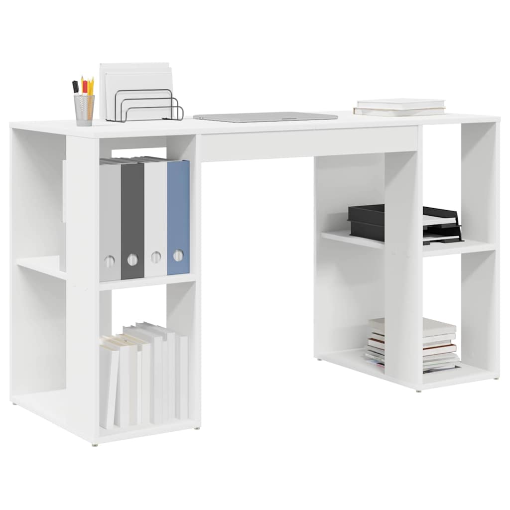 Bureau met plank met opslag Wit 130 x 50.5 x 75 cm Bewerkt hout