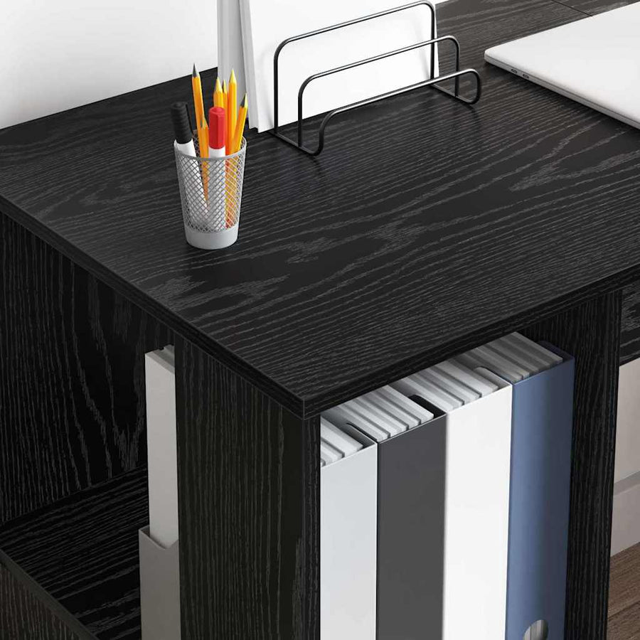 Bureau met plank Zwart Eiken 130 x 50.5 x 75 cm Bewerkt hout