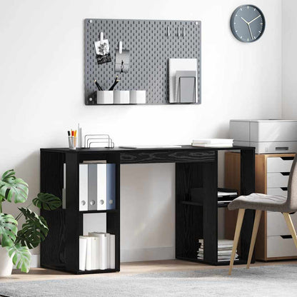 Bureau met plank Zwart Eiken 130 x 50.5 x 75 cm Bewerkt hout