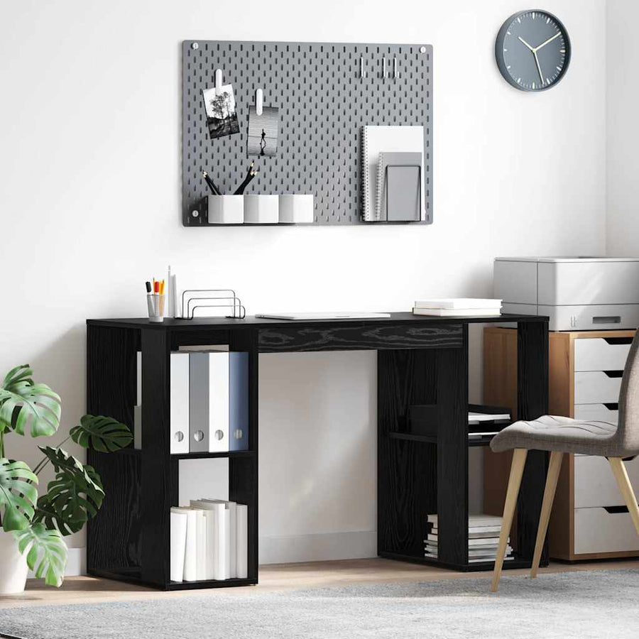 Bureau met plank Zwart Eiken 130 x 50.5 x 75 cm Bewerkt hout