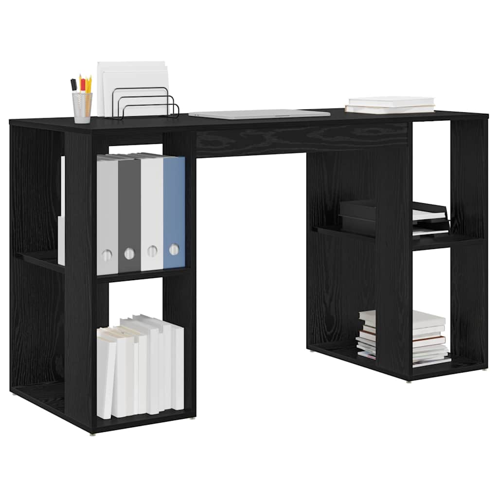 Bureau met plank Zwart Eiken 130 x 50.5 x 75 cm Bewerkt hout