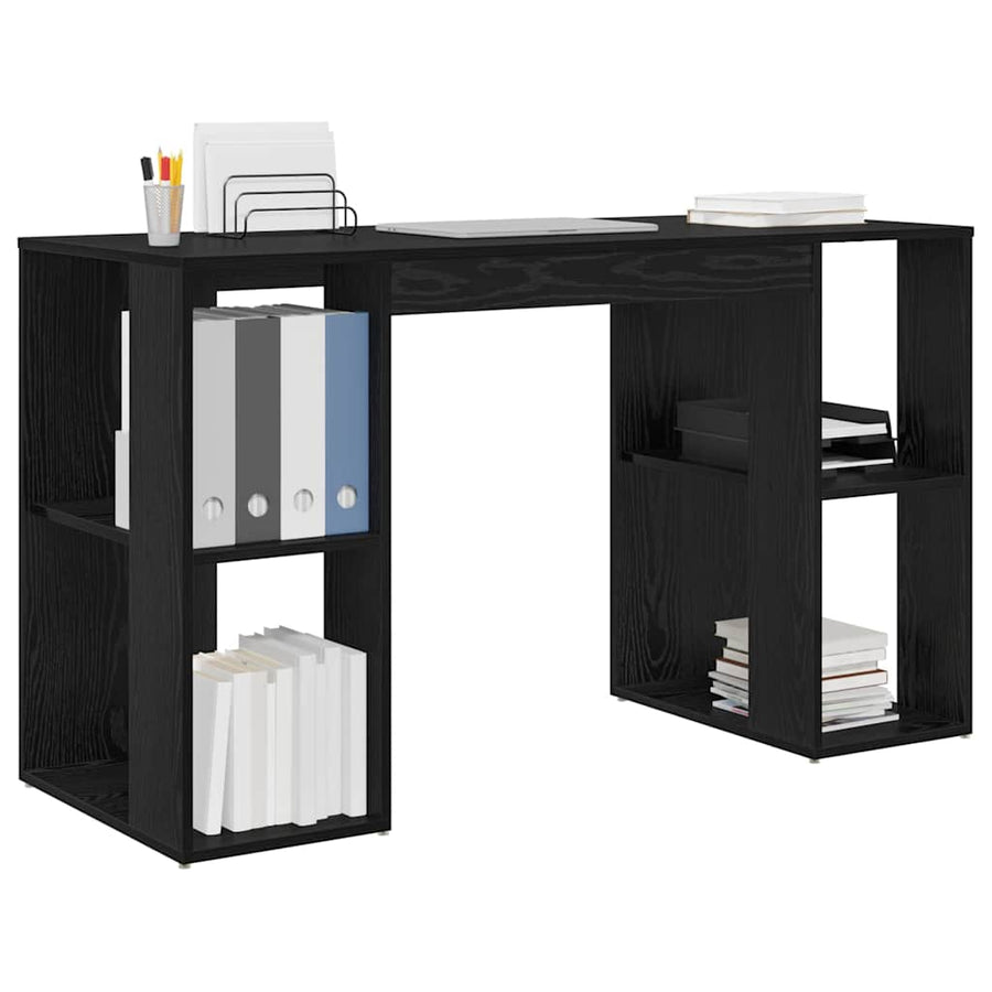 Bureau met plank Zwart Eiken 130 x 50.5 x 75 cm Bewerkt hout