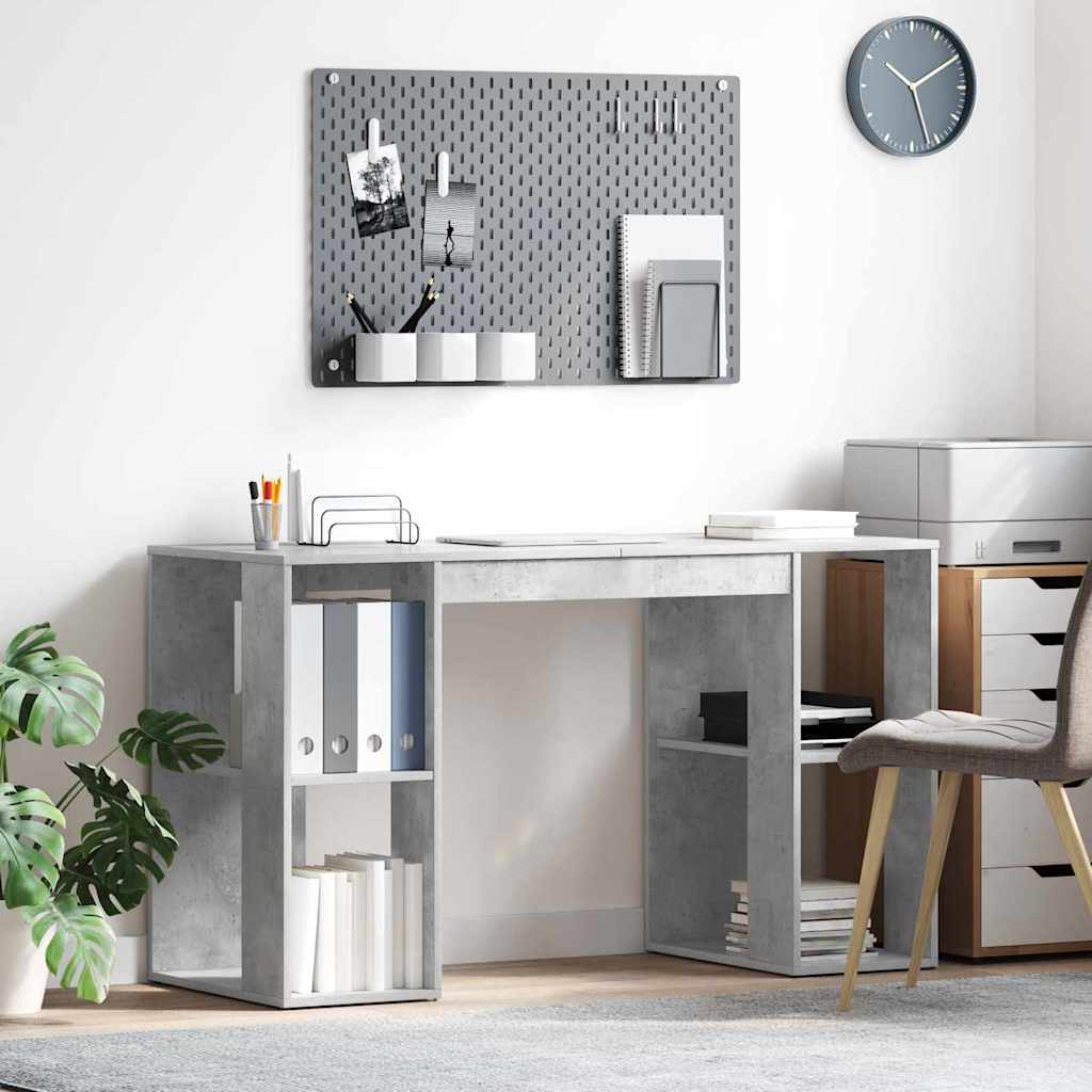 Bureau met plank Beton Grijs 130 x 50.5 x 75 cm Bewerkt hout