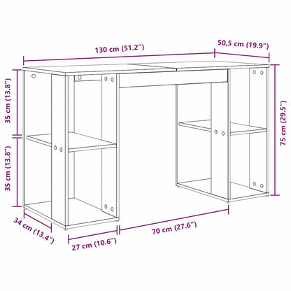 Bureau met plank Beton Grijs 130 x 50.5 x 75 cm Bewerkt hout