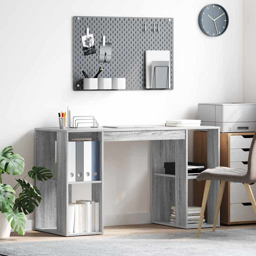 Bureau met plank Grijs Sonoma 130 x 50.5 x 75 cm Bewerkt hout