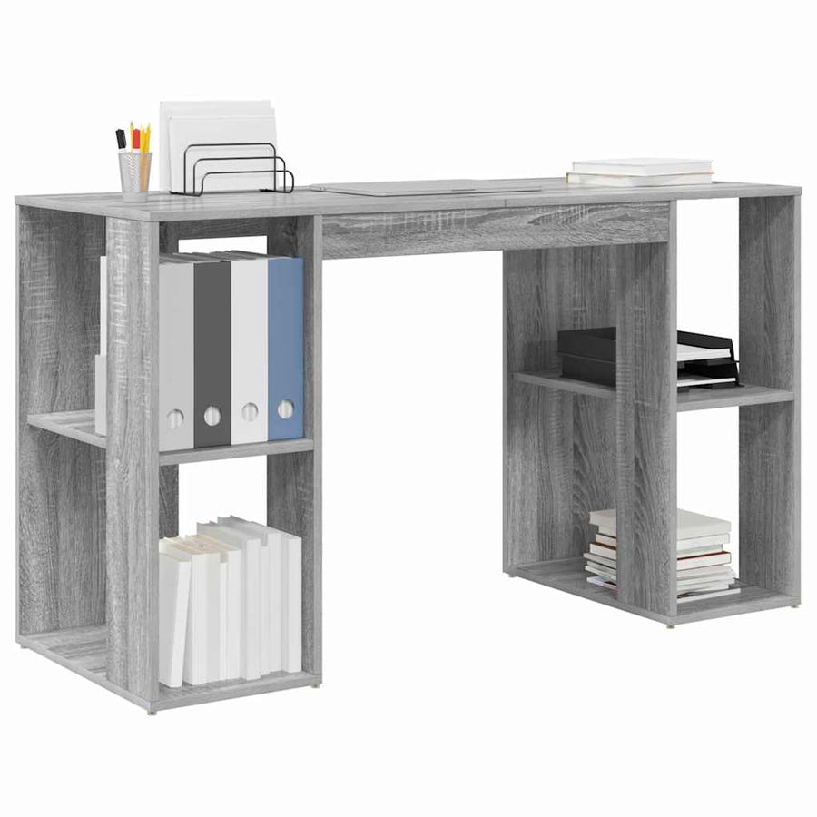 Bureau met plank Grijs Sonoma 130 x 50.5 x 75 cm Bewerkt hout