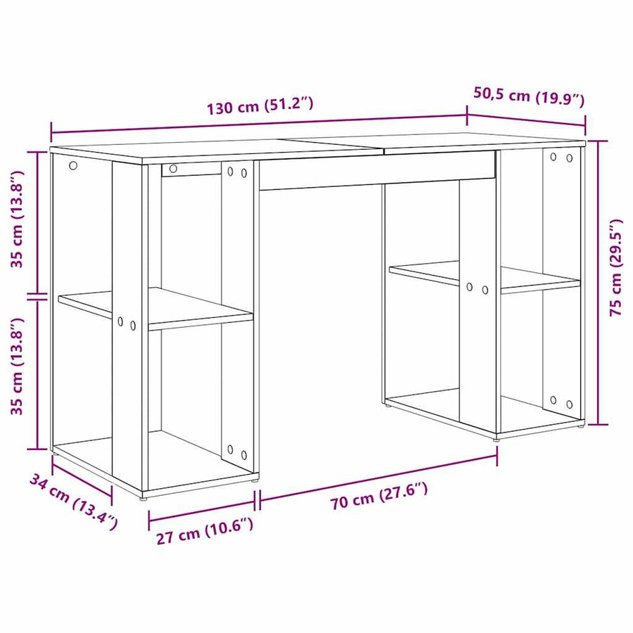 Bureau met plank Artisan Eiken 130 x 50.5 x 75 cm Bewerkt hout