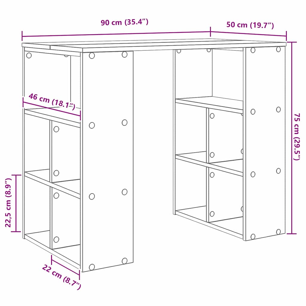 Bureau met plank met opslag Wit 90 x 50 x 75 cm Bewerkt hout