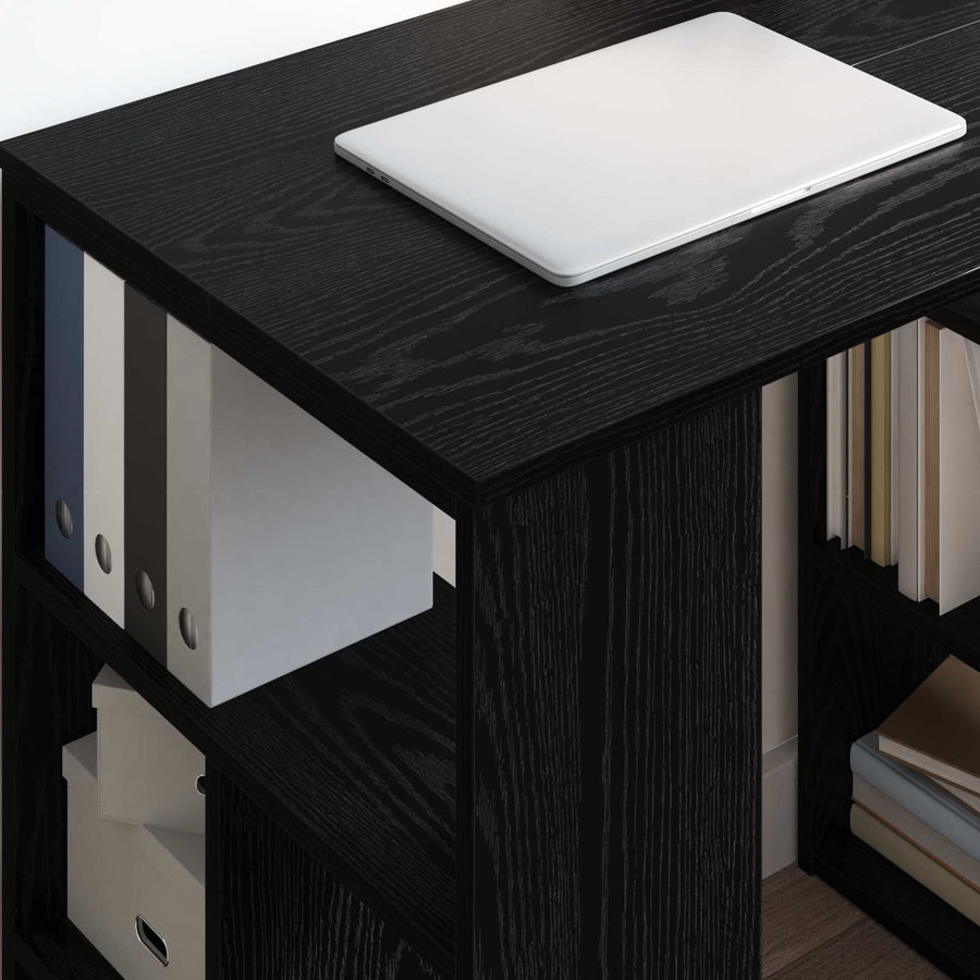 Bureau met plank Zwart Eiken 90 x 50 x 75 cm Bewerkt hout