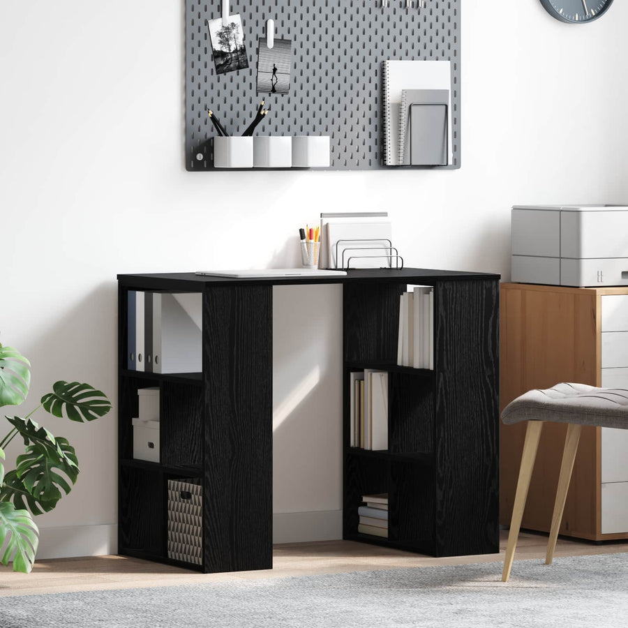 Bureau met plank Zwart Eiken 90 x 50 x 75 cm Bewerkt hout
