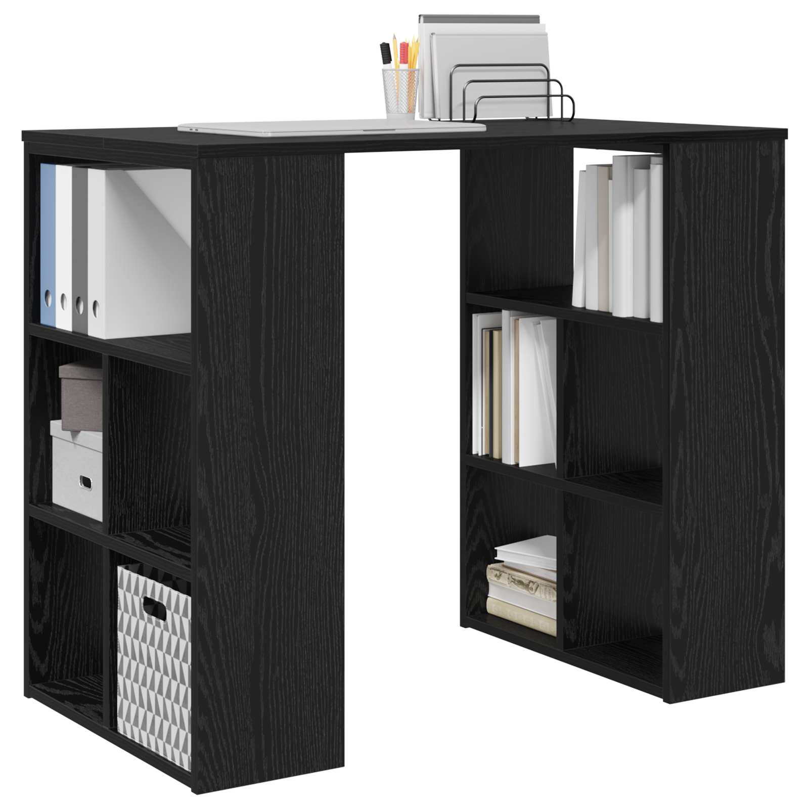 Bureau met plank Zwart Eiken 90 x 50 x 75 cm Bewerkt hout