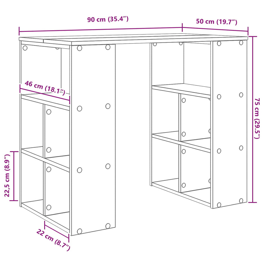 Bureau met plank Zwart Eiken 90 x 50 x 75 cm Bewerkt hout