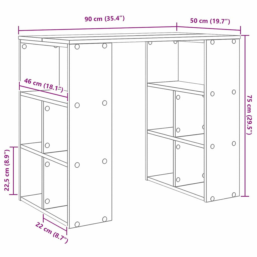 Bureau met plank Grijs Sonoma 90 x 50 x 75 cm Bewerkt hout
