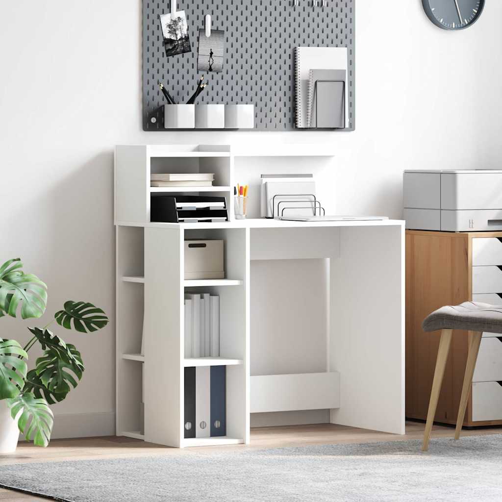 Bureau met plank met opslag Wit 90 x 48 x 101,5 cm Bewerkt hout