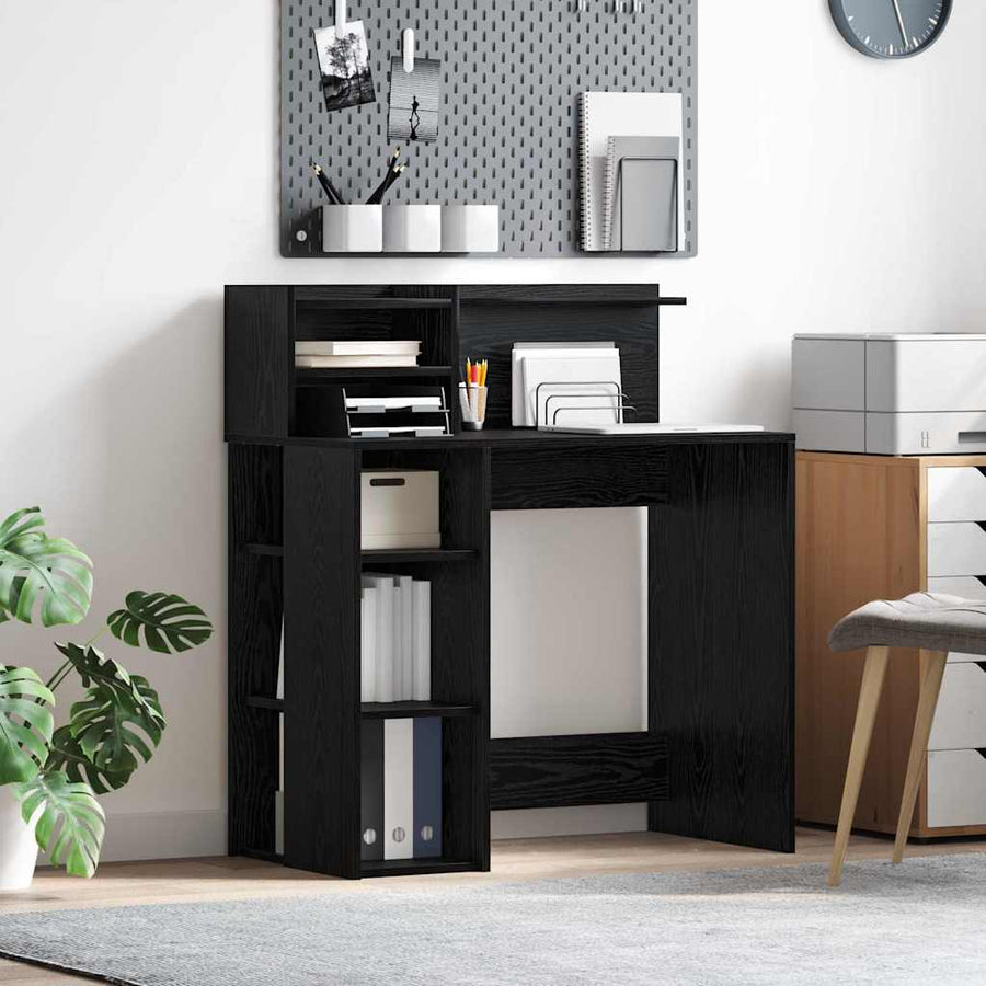 Bureau met plank Zwart Eiken 90 x 48 x 101,5 cm Bewerkt hout