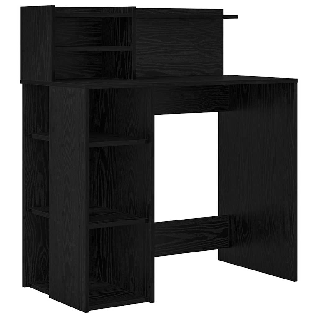 Bureau met plank Zwart Eiken 90 x 48 x 101,5 cm Bewerkt hout