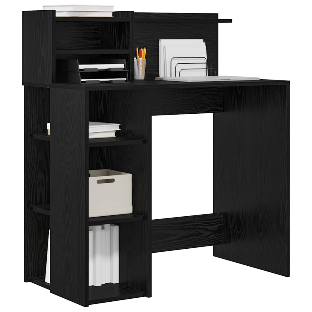 Bureau met plank Zwart Eiken 90 x 48 x 101,5 cm Bewerkt hout