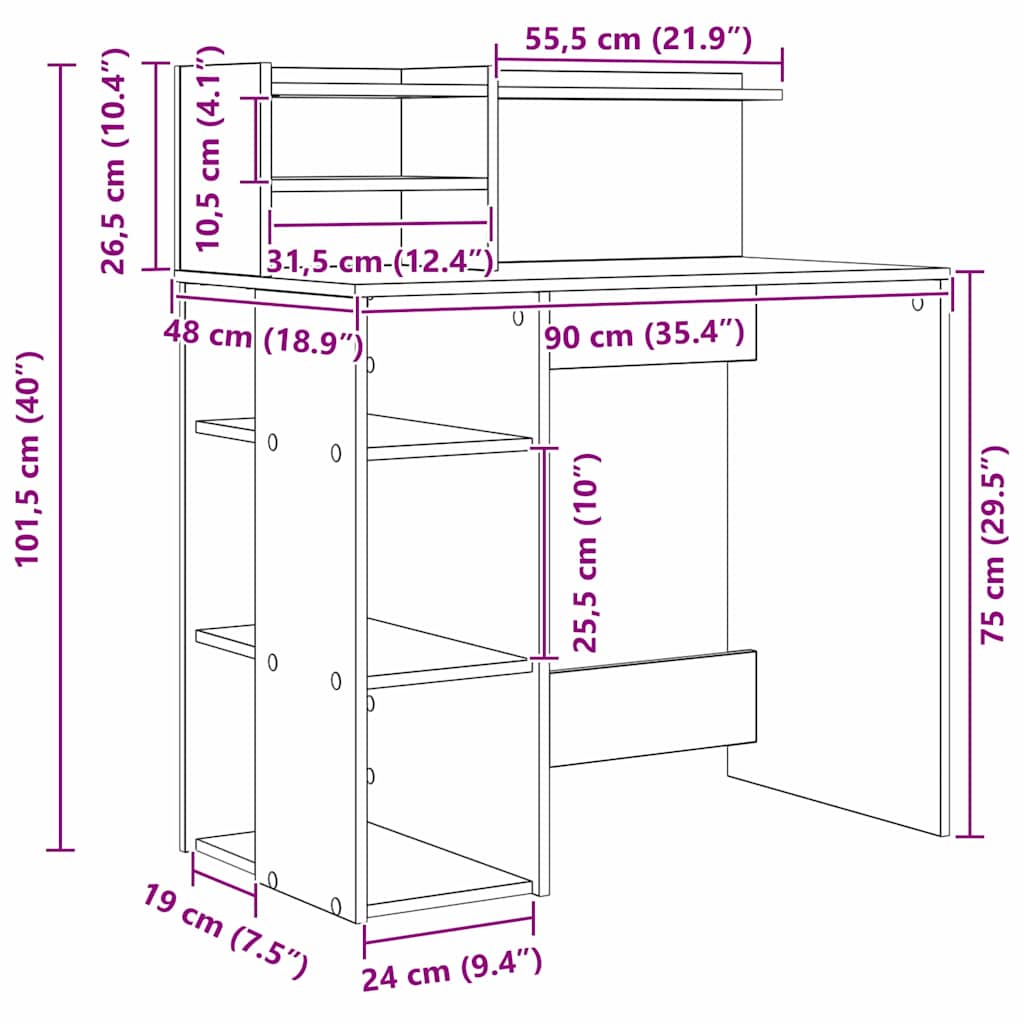 Bureau met plank Beton Grijs 90 x 48 x 101,5 cm Bewerkt hout