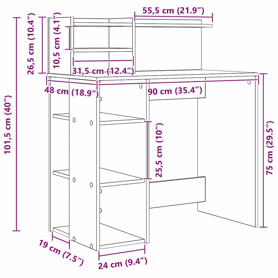 Bureau met plank Grijs Sonoma 90 x 48 x 101,5 cm Bewerkt hout