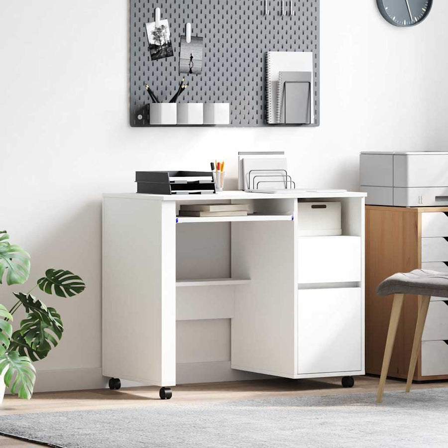 Bureau met Wielen met lade Wit 91 x 50 x 77 cm Bewerkt hout