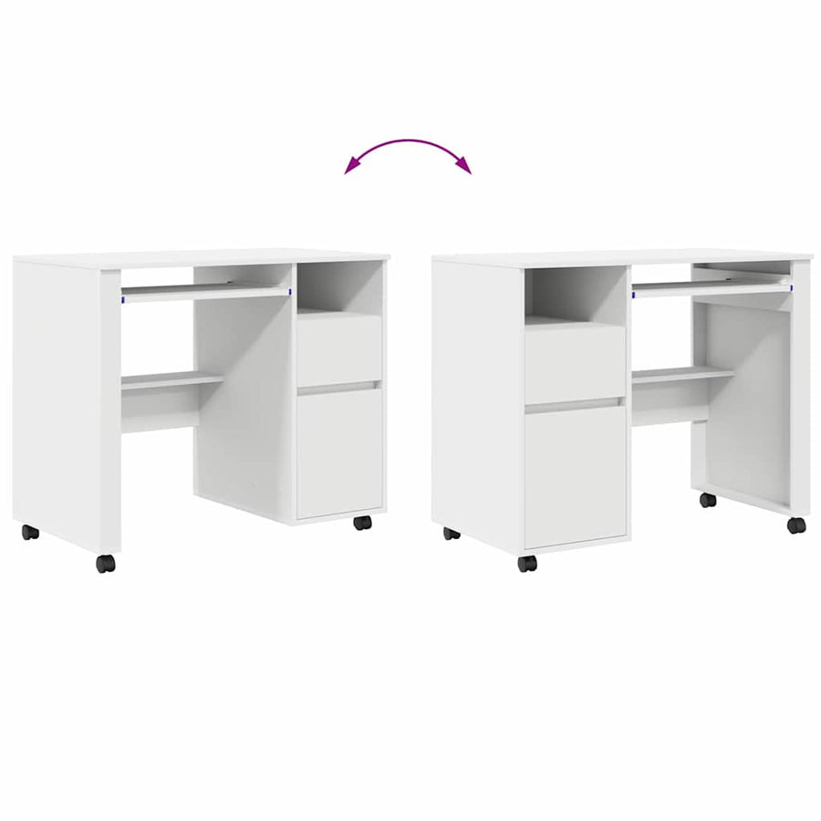 Bureau met Wielen met lade Wit 91 x 50 x 77 cm Bewerkt hout