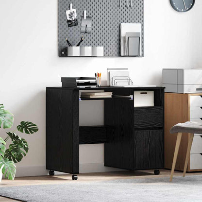 Bureau met Wielen Zwart Eiken 91 x 50 x 77 cm Bewerkt hout