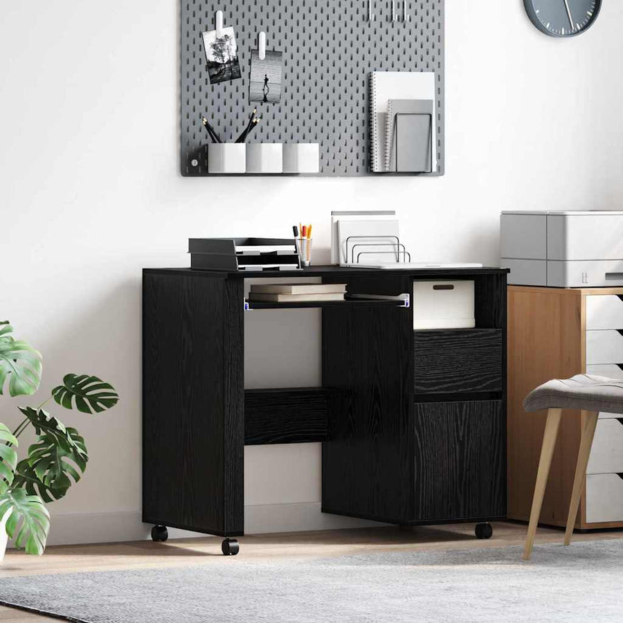 Bureau met Wielen Zwart Eiken 91 x 50 x 77 cm Bewerkt hout