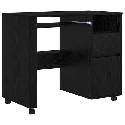 Bureau met Wielen Zwart Eiken 91 x 50 x 77 cm Bewerkt hout