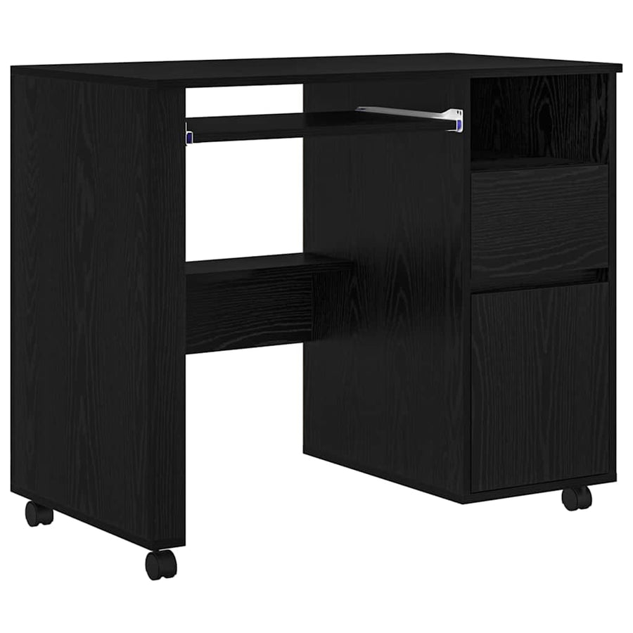 Bureau met Wielen Zwart Eiken 91 x 50 x 77 cm Bewerkt hout
