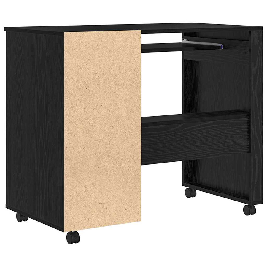 Bureau met Wielen Zwart Eiken 91 x 50 x 77 cm Bewerkt hout