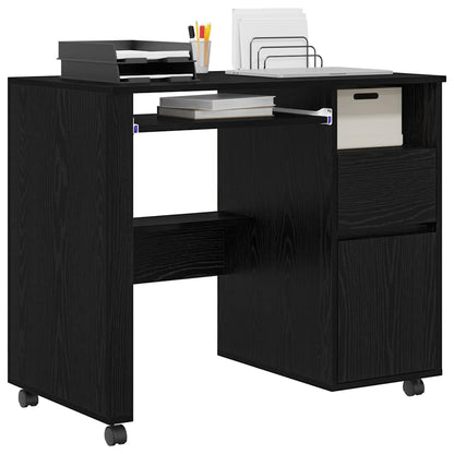 Bureau met Wielen Zwart Eiken 91 x 50 x 77 cm Bewerkt hout