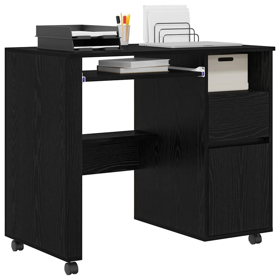 Bureau met Wielen Zwart Eiken 91 x 50 x 77 cm Bewerkt hout