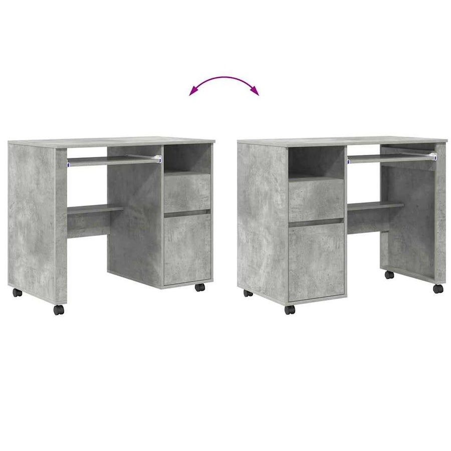 Bureau met Wielen Beton Grijs 91 x 50 x 77 cm Bewerkt hout