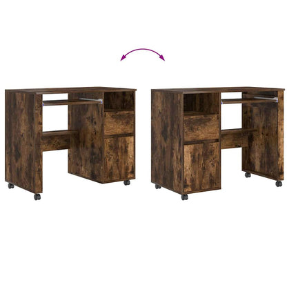 Bureau met Wielen Gerookt eiken 91 x 50 x 77 cm Bewerkt hout