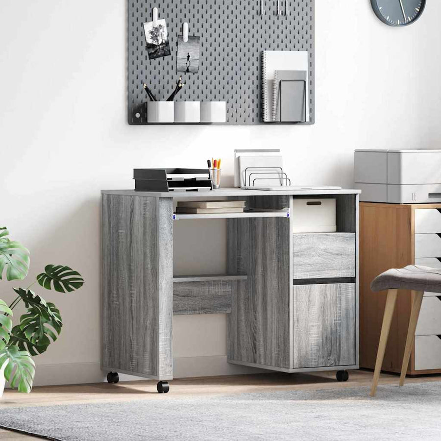 Bureau met Wielen Grijs Sonoma 91 x 50 x 77 cm Bewerkt hout