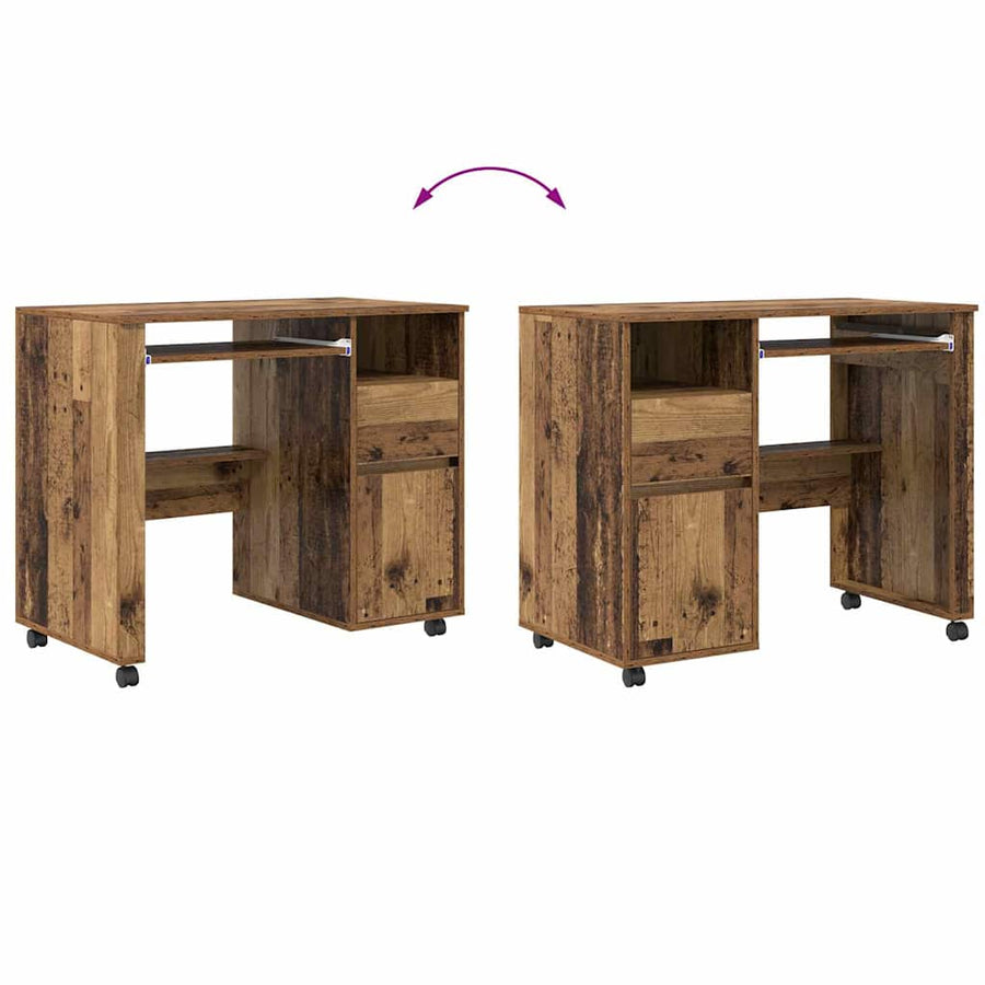 Bureau met Wielen Oud Hout 91 x 50 x 77 cm Bewerkt hout