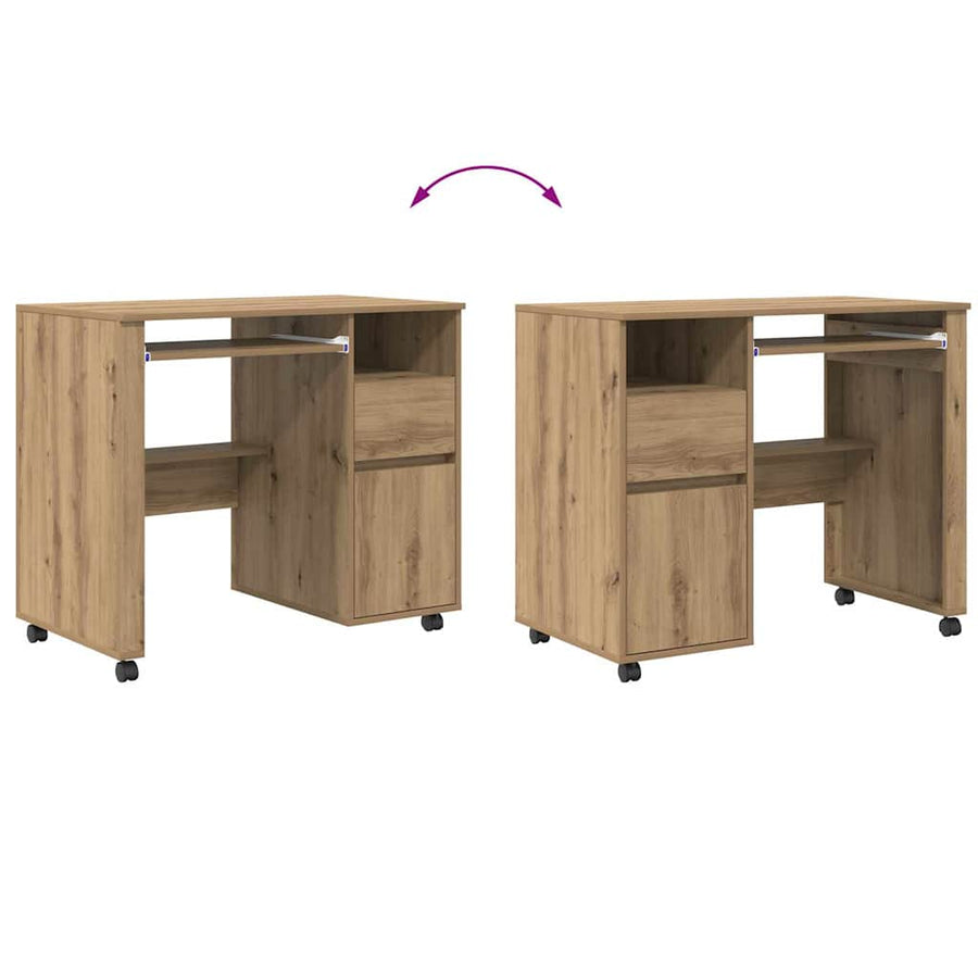 Bureau met Wielen Artisan Eiken 91 x 50 x 77 cm Bewerkt hout