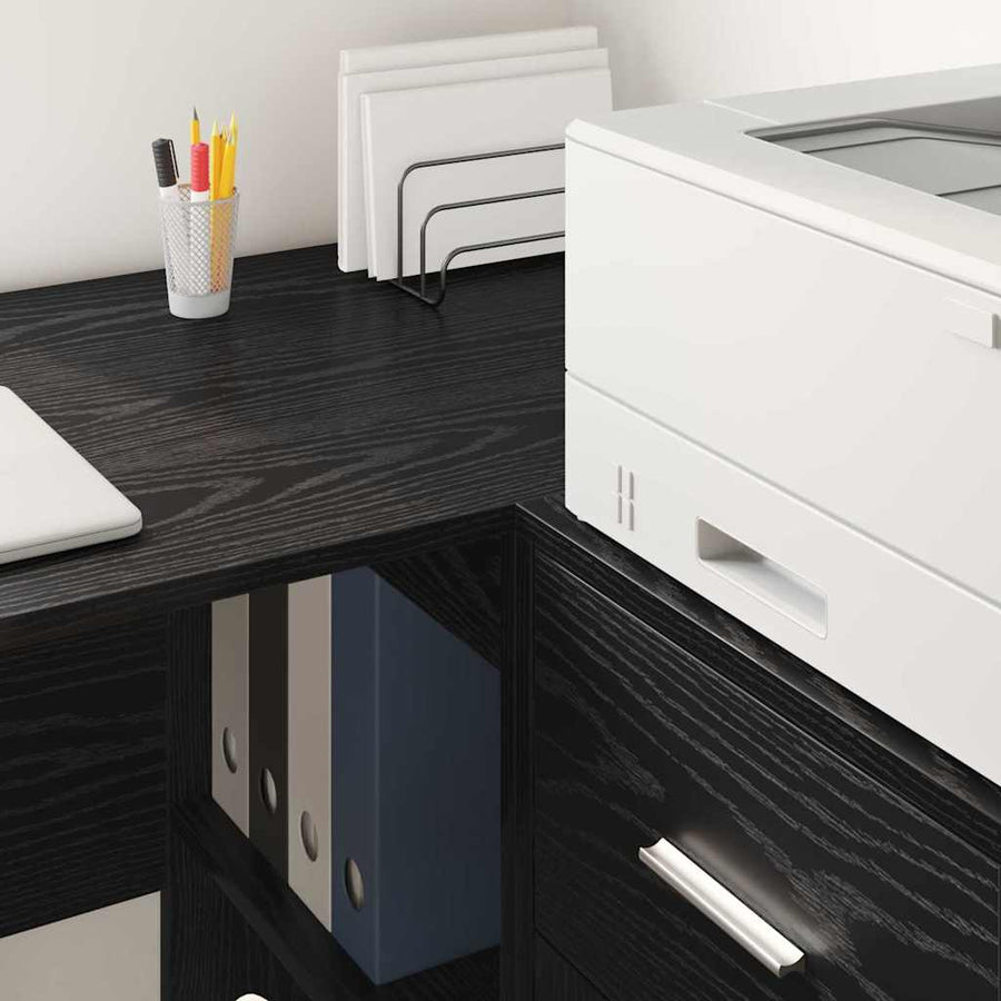 Bureau met plank Zwart Eiken 102 x 50 x 75 cm Bewerkt hout