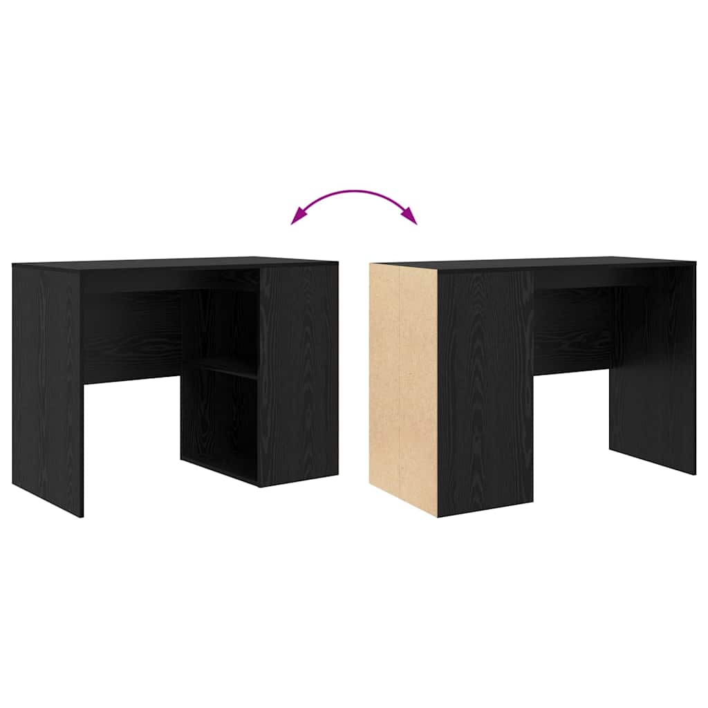 Bureau met plank Zwart Eiken 102 x 50 x 75 cm Bewerkt hout