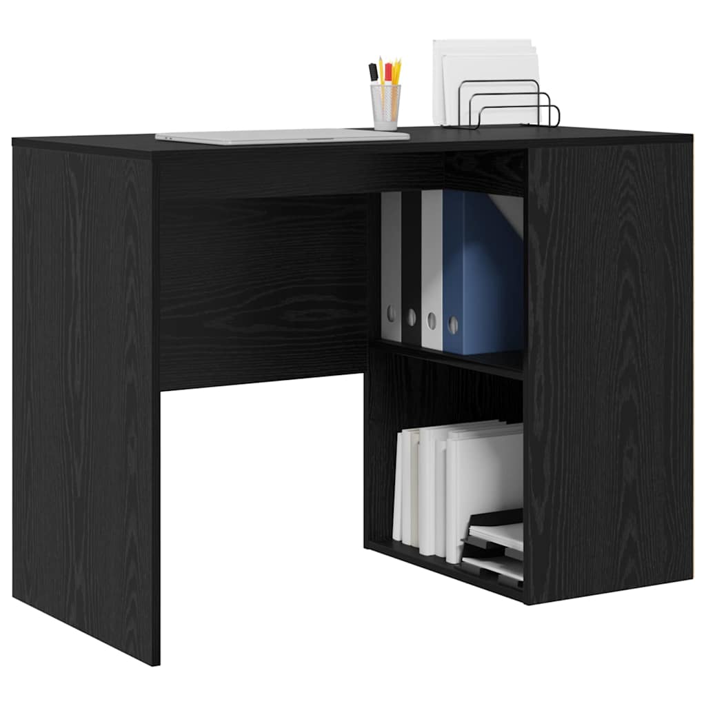 Bureau met plank Zwart Eiken 102 x 50 x 75 cm Bewerkt hout