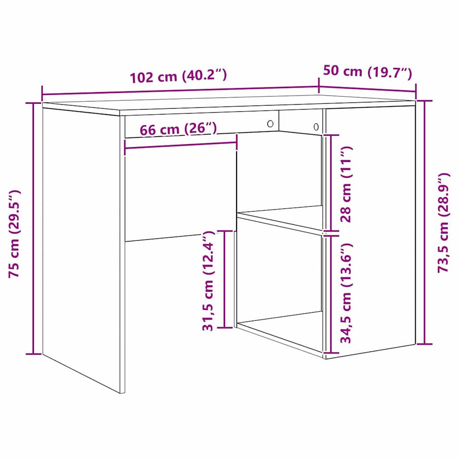 Bureau met plank Grijs Sonoma 102 x 50 x 75 cm Bewerkt hout