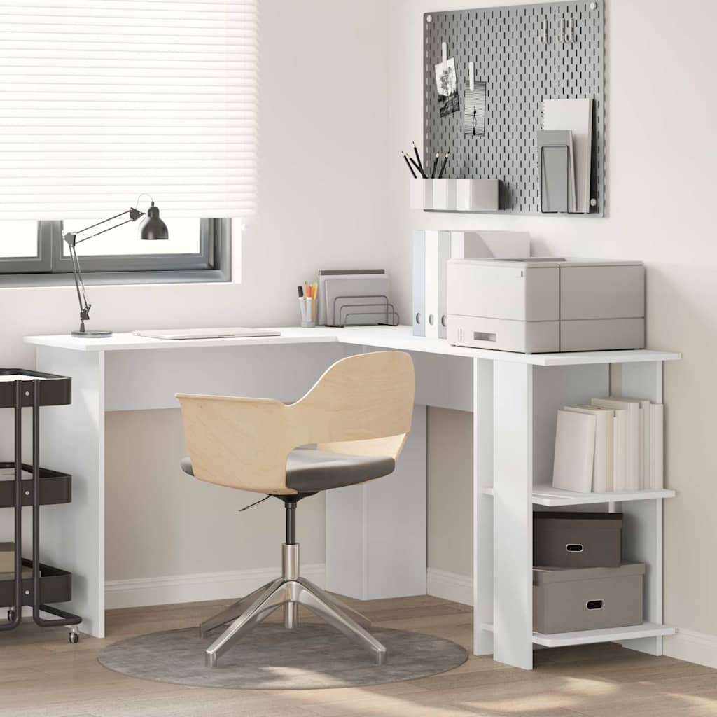 Hoekbureau met plank Wit 140 x 113,5 x 75 cm Bewerkt hout